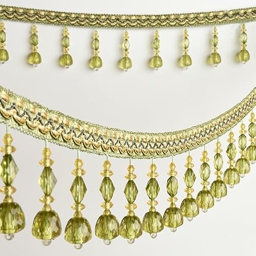 12 Meter Spitzenbesatz mit Kristallperlen – Elegantes Fransenband mit hängenden Perlen for Nähen und for die Heimdekoration(Grün) von PRPRP
