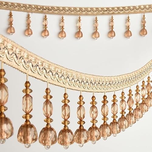 12 Meter Spitzenbesatz mit Kristallperlen – Elegantes Fransenband mit hängenden Perlen for Nähen und for die Heimdekoration(Light Brown) von PRPRP