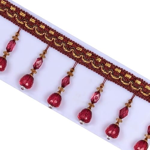 12 Meter Spitzenbesatz mit Kristallperlen – Elegantes Fransenband mit hängenden Perlen for Nähen und for die Heimdekoration(Red Purple) von PRPRP