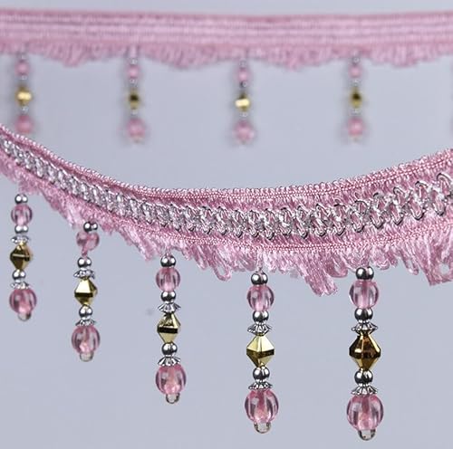 12 Meter geflochtene Quastenborte mit Strassperlen – elegante Fransen for Nähen, for Heimdekoration, Vorhänge, Tischdecken(Roze) von PRPRP