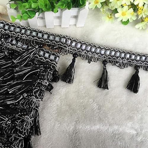 12 Yards Elegante Vorhangfransen-Spitzenborte for Heimwerkerarbeiten, Tischdecken und Lampenschirme, langlebige Polyesterborte(Black) von PRPRP