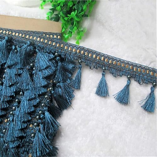 12 Yards Elegante Vorhangfransen-Spitzenborte for Heimwerkerarbeiten, Tischdecken und Lampenschirme, langlebige Polyesterborte(Dark blue) von PRPRP
