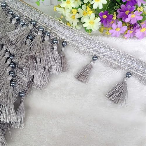 12 Yards Elegante Vorhangfransen-Spitzenborte for Heimwerkerarbeiten, Tischdecken und Lampenschirme, langlebige Polyesterborte(Gray) von PRPRP
