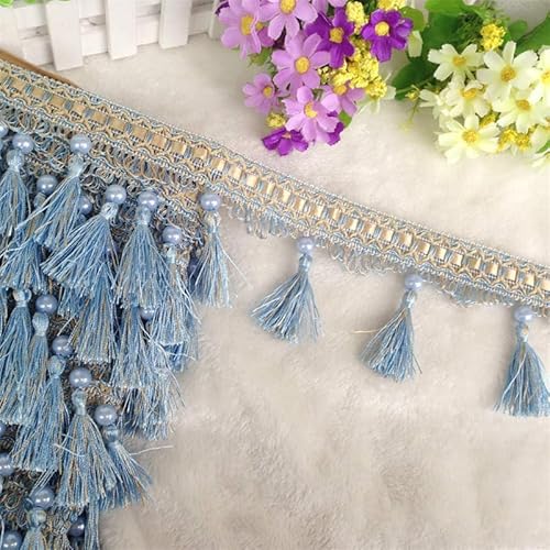 12 Yards Elegante Vorhangfransen-Spitzenborte for Heimwerkerarbeiten, Tischdecken und Lampenschirme, langlebige Polyesterborte(Lake blue) von PRPRP