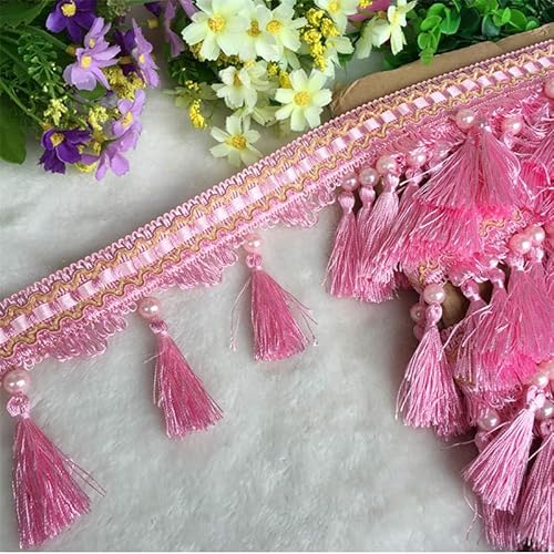12 Yards Elegante Vorhangfransen-Spitzenborte for Heimwerkerarbeiten, Tischdecken und Lampenschirme, langlebige Polyesterborte(Pink) von PRPRP