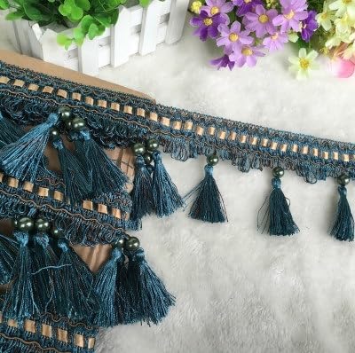 12 Yards Perlenanhänger-Fransenbesatz, langlebiges DIY-Vorhanggeflecht for Nähen, Basteln, for Kleidung, Sofa- und Tischdeckendekoration(Dark Blue) von PRPRP