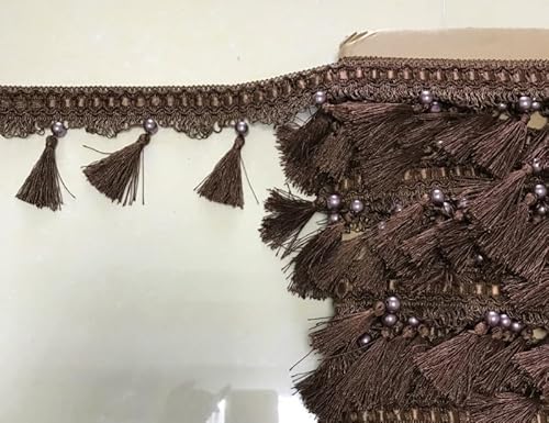 12 Yards Perlenanhänger-Fransenbesatz, langlebiges DIY-Vorhanggeflecht for Nähen, Basteln, for Kleidung, Sofa- und Tischdeckendekoration(Dark Brown) von PRPRP