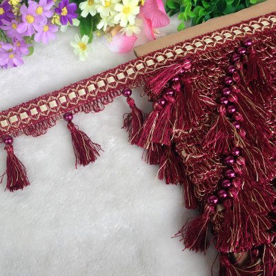 12 Yards Perlenanhänger-Fransenbesatz, langlebiges DIY-Vorhanggeflecht for Nähen, Basteln, for Kleidung, Sofa- und Tischdeckendekoration(Red) von PRPRP