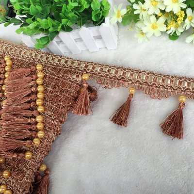 12 Yards Perlenanhänger-Fransenbesatz, langlebiges DIY-Vorhanggeflecht for Nähen, Basteln, for Kleidung, Sofa- und Tischdeckendekoration(Red Brown) von PRPRP