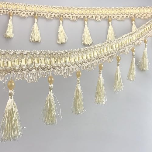 12 Yards elegante Perlenquastenfransenborte for DIY-Polsterung, Kleidungsstücke und Kissendekor(Beige) von PRPRP
