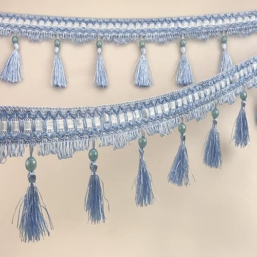 12 Yards elegante Perlenquastenfransenborte for DIY-Polsterung, Kleidungsstücke und Kissendekor(Lake blue) von PRPRP