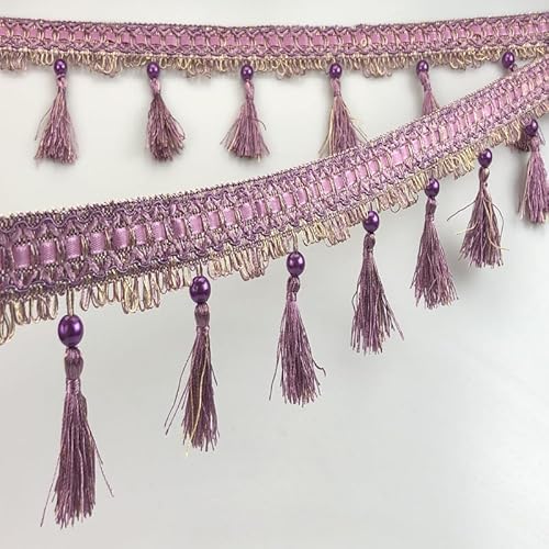 12 Yards elegante Perlenquastenfransenborte for DIY-Polsterung, Kleidungsstücke und Kissendekor(Purple) von PRPRP