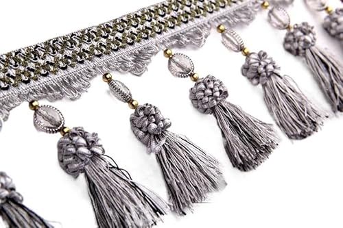 2 Meter elegante geflochtene Perlenquaste Fransenbesatz for Nähen, Basteln und Heimdekor(Gray) von PRPRP