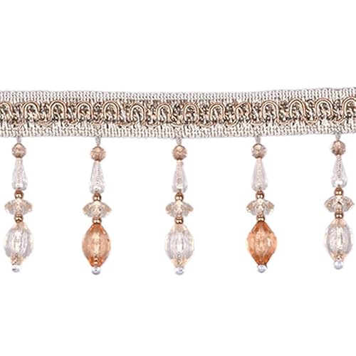 3 Meter Quastenbesatz mit Kristallperlenanhänger – langlebige Fransen for Nähen for Vorhänge, Lampenschirme und Hochzeitsdekoration(Beige) von PRPRP