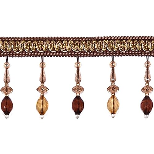 3 Meter Quastenbesatz mit Kristallperlenanhänger – langlebige Fransen for Nähen for Vorhänge, Lampenschirme und Hochzeitsdekoration(Dark Brown) von PRPRP