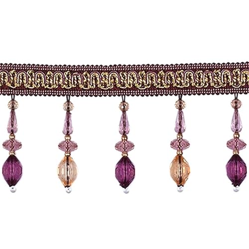 3 Meter Quastenbesatz mit Kristallperlenanhänger – langlebige Fransen for Nähen for Vorhänge, Lampenschirme und Hochzeitsdekoration(Purple) von PRPRP