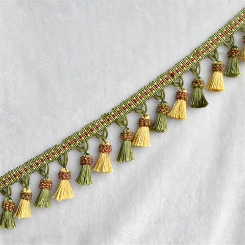 3 Meter elegante Fransenborte mit Perlen – dekorative Spitze for Nähen von Tischdecken, Vorhängen und Heimdekor(Grün) von PRPRP