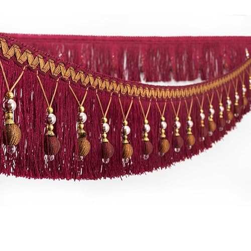 300 cm Fransenbesatz mit Perlen – geflochtener Ballbesatz for Aufhängen for Polstermöbel und Heimdekoration(Rose red) von PRPRP