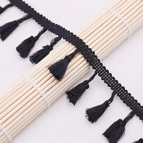 4,5 m Spitzenbesatz aus Baumwolle mit Fransen und Quaste – eleganter Besatz for Nähen, for Vorhänge, Tischdecken und Bastelarbeiten(Black) von PRPRP