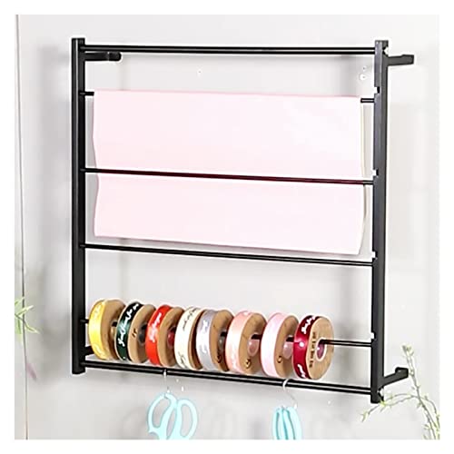 PRUJOY Kleiner Halter für Geschenkpapier/Bänder, quadratischer Metall-Kuchenband-Aufbewahrungsorganisator für Studio-Bastelwerkstätten, abnehmbare horizontale Stange (Black) von PRUJOY
