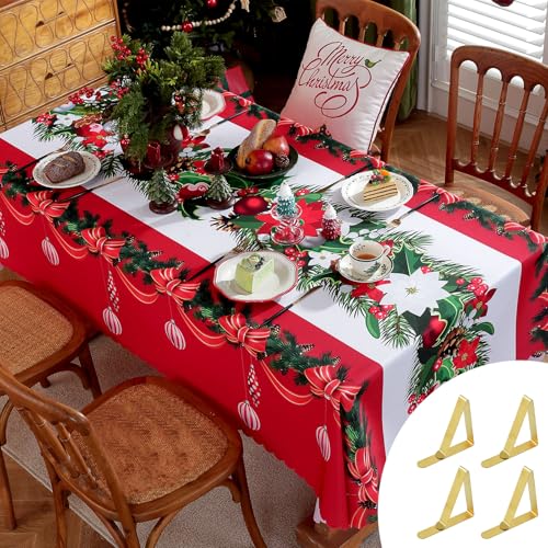 PRZRAO Weihnachtstischdecke 150x220cm,Rot Tischdecke Weihnachten mit 4 Tischdeckenclips,Weihnachtsdekoration,Winter-Fleckschutz-Tischwäsche,Dekoration für die Weihnachtsfeier von PRZRAO