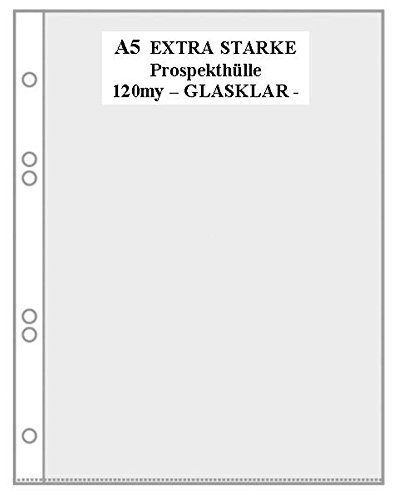 100x Prospekthülle A5 in GLASKLAR GLATT, EXTRA STARK 120my (0,12mm) ohne Aufdruck DOKUMENTENECHT, RECYCELBAR von PS-Handelshaus