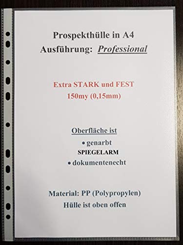 100x SUPER STARKE A4 Prospekthüllen, 150my Klarsichthülle, Abheftrand, dokumentenecht, SPIEGELARM * genarbt * recycelbar 100x SUPER STARKE A4 Prospekthüllen, 150my Klarsichthülle, Abheftrand, dokumentenecht, SPIEGELARM * genarbt * recycelbar von PS-Handelshaus