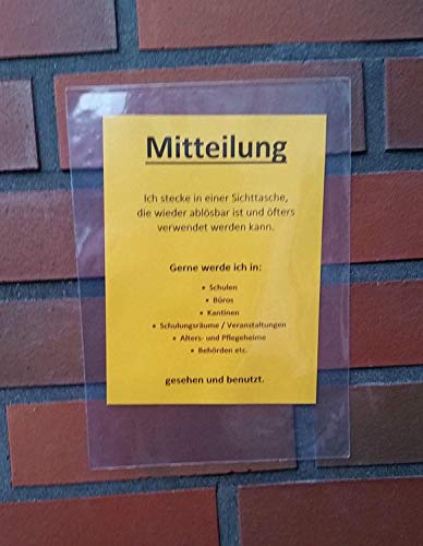 10x Sichttasche Sichthülle A4 selbstklebend und wieder ablösbar, GLASKLAR Klebetasche mit Abziehfolie (für öfteren Gebrauch geeignet) von PS-Handelshaus