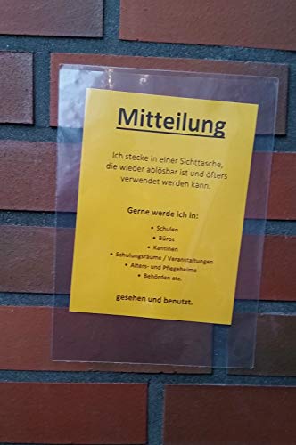 25x Sichttasche Sichthülle A4 selbstklebend und wieder ABLÖSBAR, GLASKLAR Klebetasche mit Abziehfolie (für öfteren Gebrauch geeignet) von PS-Handelshaus