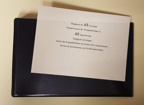 Ringbuch, Ordner A5 Brilliant, QUERFORMAT in SCHWARZ mit Drahtniederhalter und einer Sichttasche/Einschubtasche vorn Ringbuch, Ordner A5 Brilliant, QUERFORMAT in SCHWARZ mit Drahtniederhalter und einer Sichttasche/Einschubtasche vorn von PS-Handelshaus