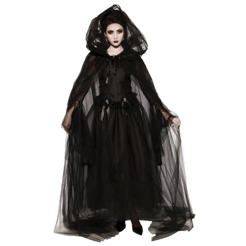 PSFDEWT Hexenkostüm für Frauen 1 Set Vintage Renaissance besticktes Geisterbraut Kostüm gruseliger Schwarzgeister für Halloween, Cosplay, Spuk Mansion, xxl von PSFDEWT