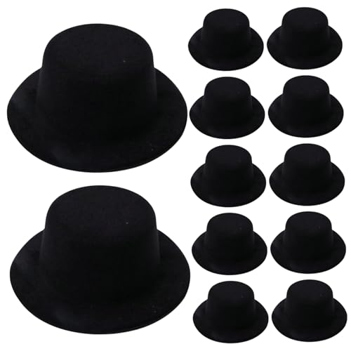 PSFDEWT Mini Top Hut 12pcs Schwarze Puppenhüte Filz Schwarze Top -Hüte für Handwerkshaarzubehör Mini Weihnachtsschmuck für Partyversorgungen Dekorationen Hut von PSFDEWT
