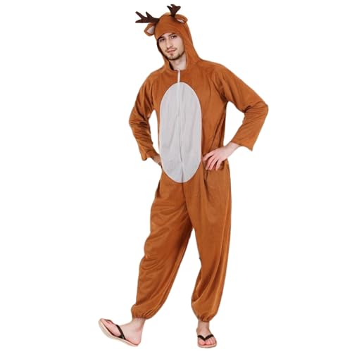 PSFDEWT Rentierkostüm, Cartoon -Kapuze -Hirschkostüm mit Geweihen, Hirschohren und Schwanz, Reißverschluss -Strampler für Männer Frauen Weihnachten Halloween Jumpsuit Cosplay, L Rentier PSFDEWT Rentierkostüm, Cartoon -Kapuze -Hirschkostüm mit Geweihen, Hirschohren und Schwanz, Reißverschluss -Strampler für Männer Frauen Weihnachten Halloween Jumpsuit Cosplay, L Rentier von PSFDEWT