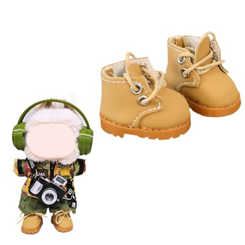 Puppenschuhe, Zubehör, Mini-Schuhe für Puppen, niedliches Kleidungs-Outfit-Set, Martin-Stiefel, geeignet für 15 cm 17 cm Puppe, Anziehpuppenkleidung, Schuhe, Ersatz, Braun (keine Puppe) von PSFYRN