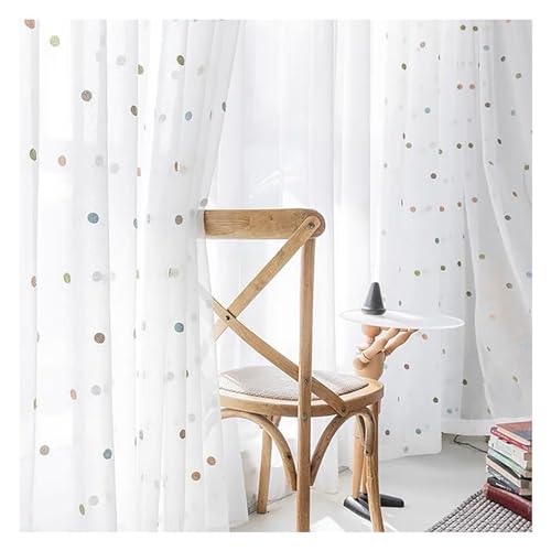 Bunt Punkte Transparent Gardinen, Stickerei Kinderzimmer Voile Vorhang Mit Ösen/Haken 2 Stück Für Wohnzimmer Schlafzimmer, W140xL245cm, Eyelet von PSKJHN
