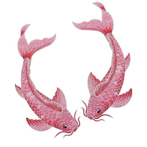 1 Paar Blau Rot Rosa Fisch Gestickte Patches Nähen Aufkleber for Kleidung Applikationen DIY Zubehör Weiche Aufnäher Patches(Large Pink 1 Pair) von PSNKLMM