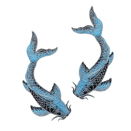 1 Paar Blau Rot Rosa Fisch Gestickte Patches Nähen Aufkleber for Kleidung Applikationen DIY Zubehör Weiche Aufnäher Patches(Small Blue 1 pair) von PSNKLMM