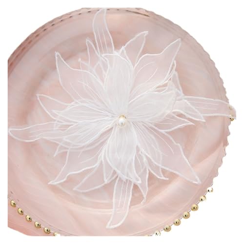 1 Stück 3D gestickte Blumen Applikationen Stoff Hochzeitskleid Spitzenborte Kragen Mesh Nähen Patch for Kleid DIY Dekoration 25 cm(White) von PSNKLMM