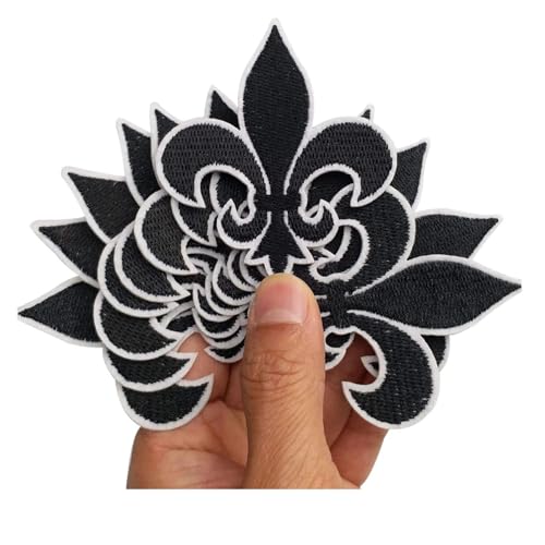 10 Stück Gold Fleur Patch for Aufbügeln, bestickte Aufnäher, Applikationen, Stickerei, Nadelarbeitsprojekt, 6,6 x 7,6 cm(Black) von PSNKLMM