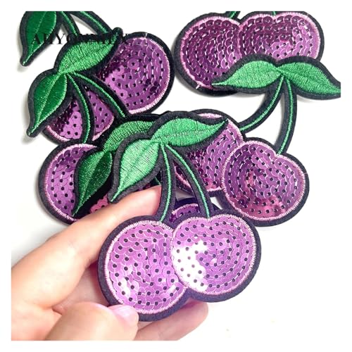 10 Stück Kirsch-Pailletten-Patch, Perlen-Applikationen, bestickte Aufnäher for Aufbügeln for Kleidung(10pcs pink color) von PSNKLMM