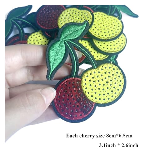 10 Stück Kirsch-Pailletten-Patch, Perlen-Applikationen, bestickte Aufnäher for Aufbügeln for Kleidung(10pcs yellow red) von PSNKLMM