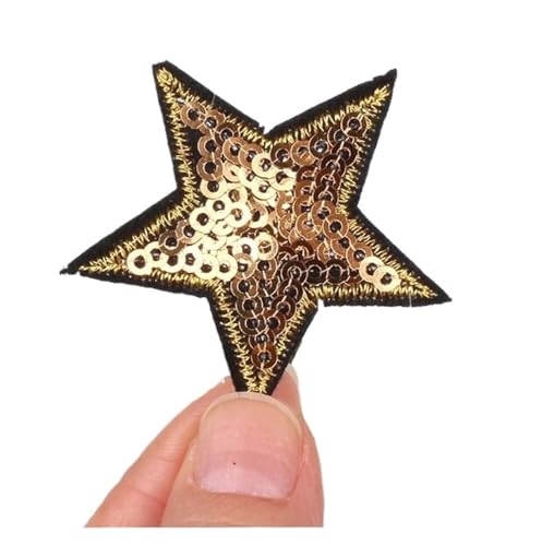 10 Stück Pailletten-Stern-Aufnäher, Glitzer-Sterne-Aufkleber, DIY-Stoff-Applikationen, bestickt, for Aufbügeln, for Mäntel, Jeans, Hosen, Abzeichen, Zubehör(Gold) von PSNKLMM