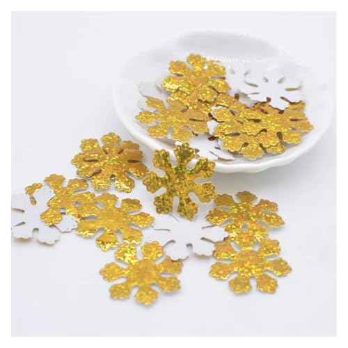 120 Stück glitzernde silberne Schneeflocken-Stoffapplikationen for Aufnähen, Weihnachtsdekoration, Zubehör, Kleidung, Tasche, Hut, DIY-Aufnäher(Gold) von PSNKLMM