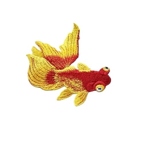 2 Stück Fisch-Nähaufkleber for Kleidung, Applikationen, DIY-Zubehör, bestickte Aufnäher for Kleidung(Golden left side) von PSNKLMM