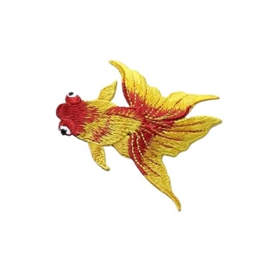 2 Stück Fisch-Nähaufkleber for Kleidung, Applikationen, DIY-Zubehör, bestickte Aufnäher for Kleidung(Golden right side B) von PSNKLMM