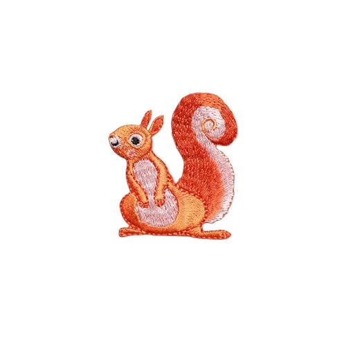 2 Stück bestickte süße Eichhörnchen-Aufnäher, Kappen, Taschen, DIY-Applikation, Stickerei, Parches, for Aufbügeln for Kleidung(TYPE B) von PSNKLMM