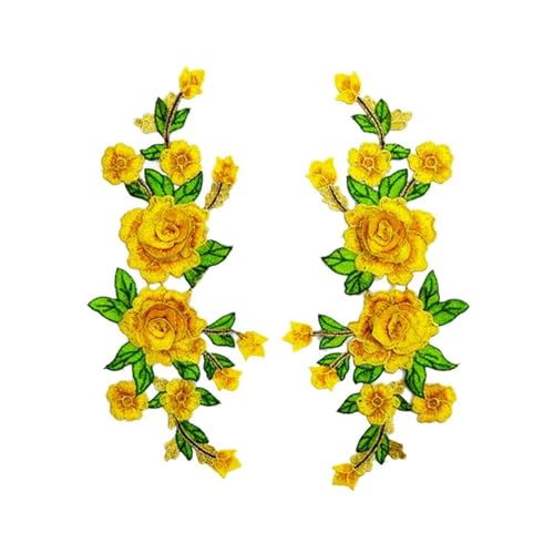 2 teile/para Stickerei Rose Blume Patches for Kleidung Kleid Hut Tasche Jeans Applique Handwerk Kleidung Zubehör(Yellow) von PSNKLMM