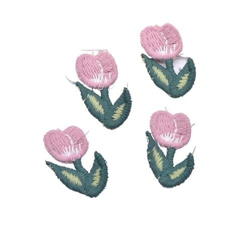 20 Stücke 20 * 30mm Bestickte Strick Tulpe Blume for DIY Hut Kleidung Hochzeit Nähen Patches Kopfbedeckung Clips Dekor Zubehör(Pink) von PSNKLMM