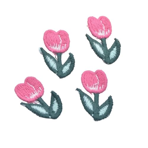 20 Stücke 20 * 30mm Bestickte Strick Tulpe Blume for DIY Hut Kleidung Hochzeit Nähen Patches Kopfbedeckung Clips Dekor Zubehör(Rose Red) von PSNKLMM