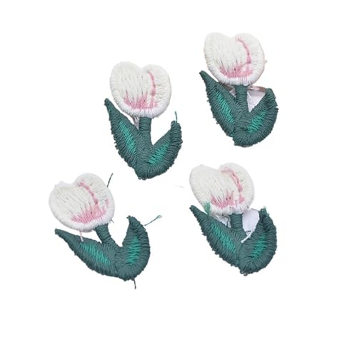 20 Stücke 20 * 30mm Bestickte Strick Tulpe Blume for DIY Hut Kleidung Hochzeit Nähen Patches Kopfbedeckung Clips Dekor Zubehör(White) von PSNKLMM